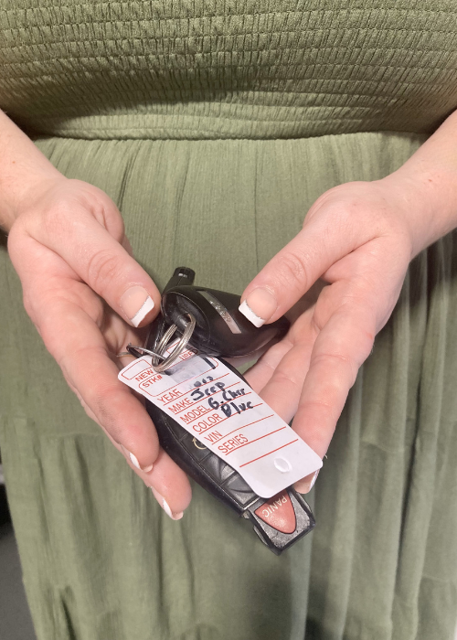 Mom with new car keys