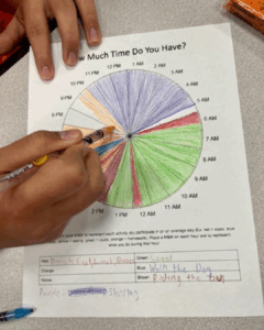 youth filling in time management worksheet