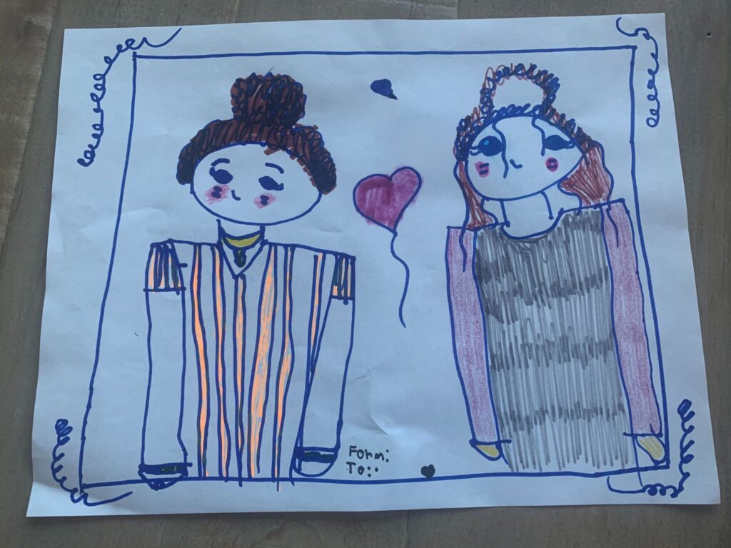 Drawing of a child and her Advocate