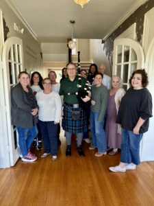 Bob playing bagpipes